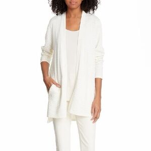 Eileen Fisher Silk Organic Cotton Knit Open Front Cardigan XS Ivory Textured